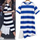 Ruffle Hem Striped Midi T-shirt Dress