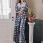 Collared Short-sleeve Wide-leg Jumpsuit