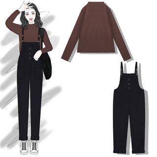 Mock-neck Long-sleeve T-shirt / Pocket Detail Jumper Pants