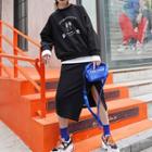 Mock Two-piece Lettering Sweatshirt/ Midi Asymmetric Hem H-line Skirt