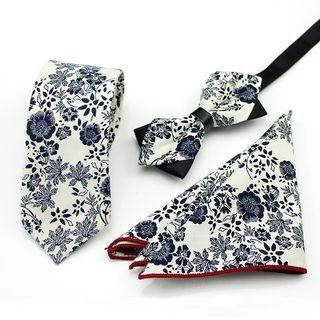 Set Of 3: Printed Neck Tie + Bow Tie + Pocket Square Mz-18 - One Size