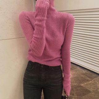 Long Sleeve Mock Neck Ribbed Plain Sweater