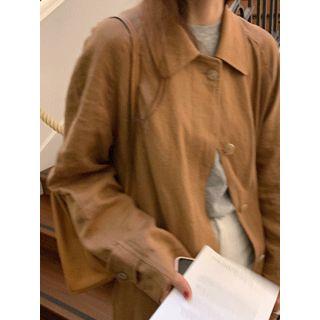Saddle-shoulder Single-breasted Linen Coat In Camel One Size
