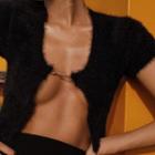 Short-sleeve Front-slit Cropped Sweater