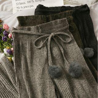 Pompom-accent Wide-leg Pants