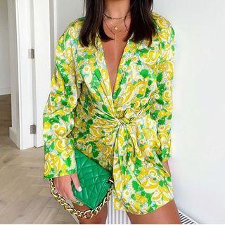 Long-sleeve Paisley Print Mini Shirtdress