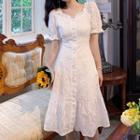 Short-sleeve Eyelet Lace Midi Mermaid Dress