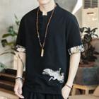 Crane Embroidered Short-sleeve Hanfu Top