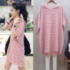 Hooded Striped Short-sleeve T-shirt Dress