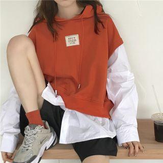 Mock Two-piece Vest Panel Long-sleeve Hoodie