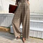 Wide-leg Glen Plaid Dress Pants Brown - One Size