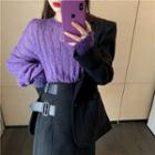 Color-block Sweater / Buckle High-waist Skirt