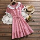 Short-sleeve Embroidered Plaid A-line Dress