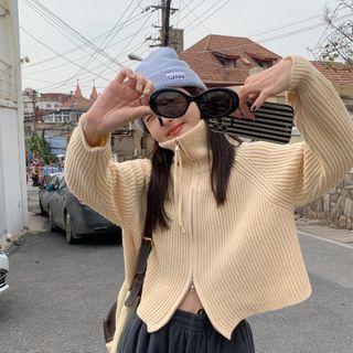 Cropped Turtleneck Zip Cardigan