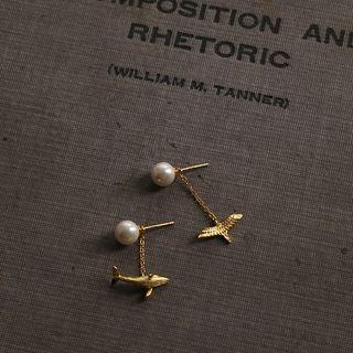Freshwater Pearl Alloy Whale & Bird Dangle Earring