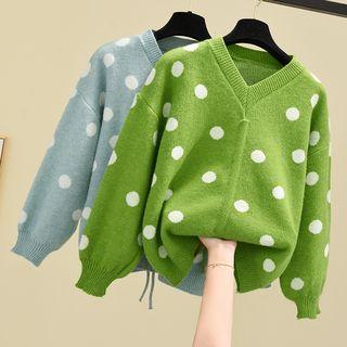 Polka Dot Drawstring Knit Top