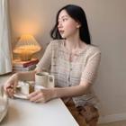 Short-sleeve Perforated Knit Top As Shown In Figure - One Size