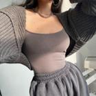 Long-sleeve Plain Knit Shawl