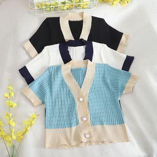 Short-sleeve Two Tone Cardigan