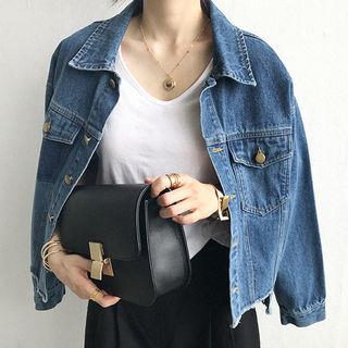 Fringed Asymmetric-hem Denim Jacket