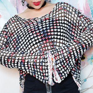 Mesh Sweater Black Check - Red & Blue & White - One Size