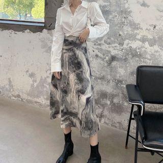 Long Sleeve Plain Knot Shirt / Tie Dye Skirt