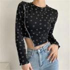 Long-sleeve Asymmetrical Smiley Face Print T-shirt