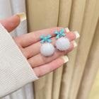 Bow Pom Pom Drop Earring 1 Pair - Stud Earrings - White - One Size