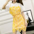 Crochet Panel Short-sleeve Mock Two-piece Dress