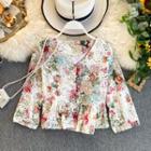 3/4-sleeve Floral Print Lace Top