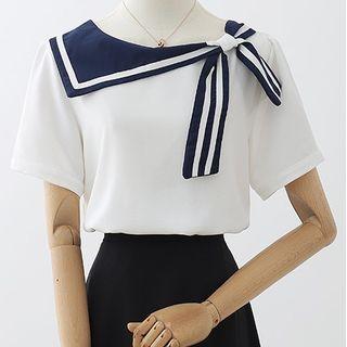 Short-sleeve Asymmetrical Sailor Collar T-shirt