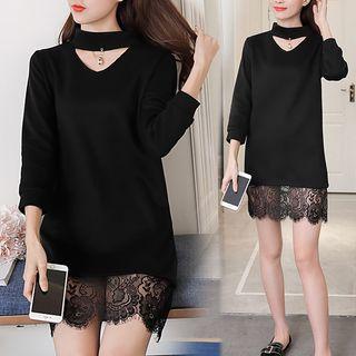 3/4-sleeve Lace Hem A-line Dress