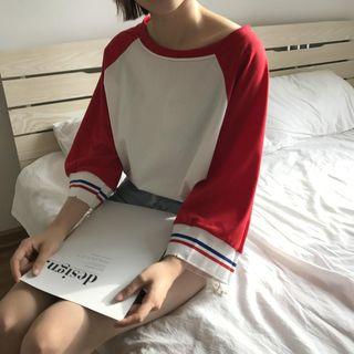 Striped Trim 3/4-sleeve T-shirt