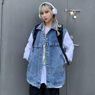 Sleeveless Button Denim Jacket