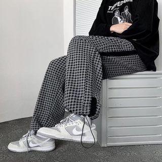 Houndstooth Drawstring-cuff Loose Fit Pants