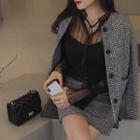 Set: Round-neck Houndstooth Jacket + Mini Skirt