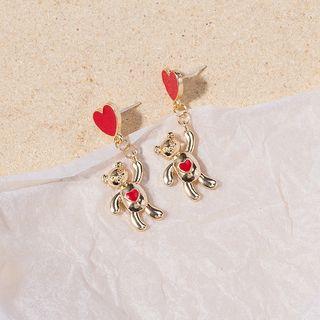 Alloy Heart & Bear Dangle Earring 1 Pair - As Shown In Figure - One Size