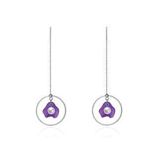 925 Sterling Silver Purple Shell Earrings With Fashion Pearl Silver - One Size
