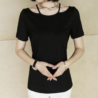 Plain Short Sleeve Cut Out Detail T-shirt