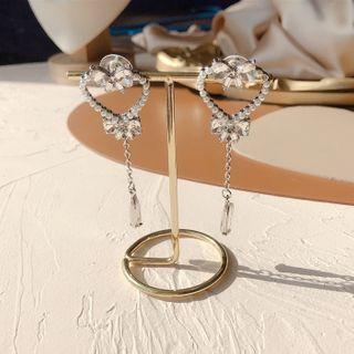 Rhinestone Bow Heart Drop Earring 1 Pair - Love Heart - Silver - One Size