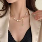 Freshwater Pearl Layered Alloy Choker White Freshwater Pearl - Gold - One Size