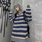Striped Sweater Stripe - Gray & White & Dark Blue - One Size