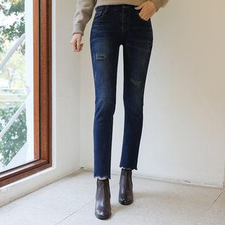 Scallop-hem Distressed Jeans