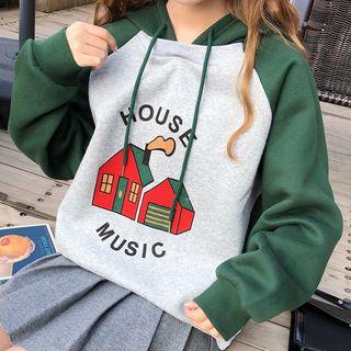 Printed Raglan Hoodie As Shown In Figure - One Size