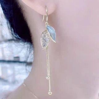 Leaf Rhinestone Fringed Earring 1 Pair - Leaf - Blue - One Size