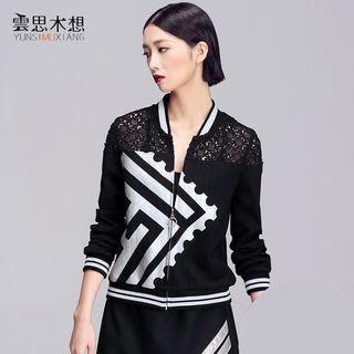 Print Lace Panel Baseball Jacket