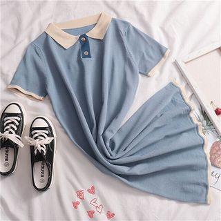 Color-block Shorts-sleeve Knit Dress