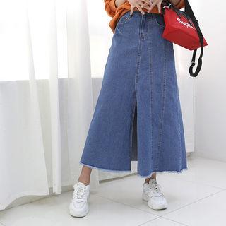Slit-front Denim Flare Skirt