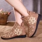 Flower Embroidered Ankle Boots
