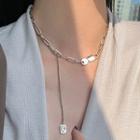 Lock & Key Tag Pendant Alloy Choker Necklace - Key - Silver - One Size